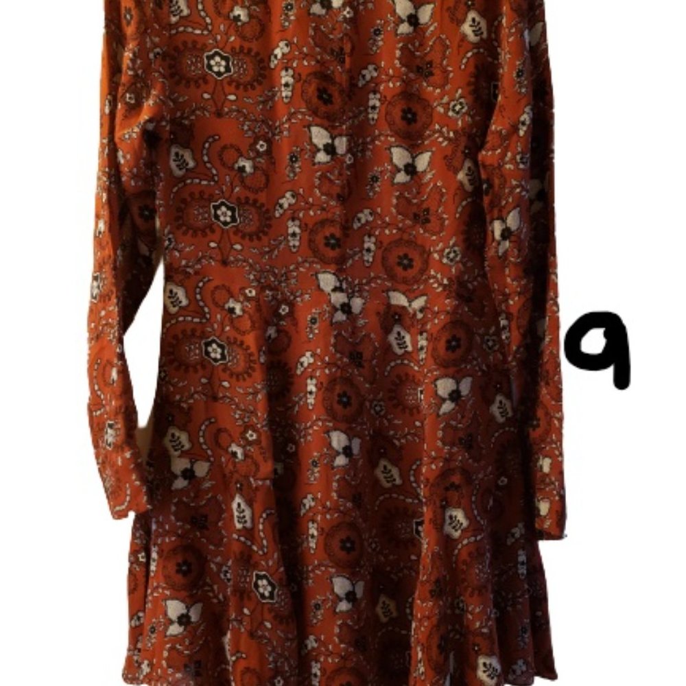 Randi Long-Sleeve Floral Silk Women's Shirtdress, Henna/Black/White Size: 8 - Picture 3 of 8